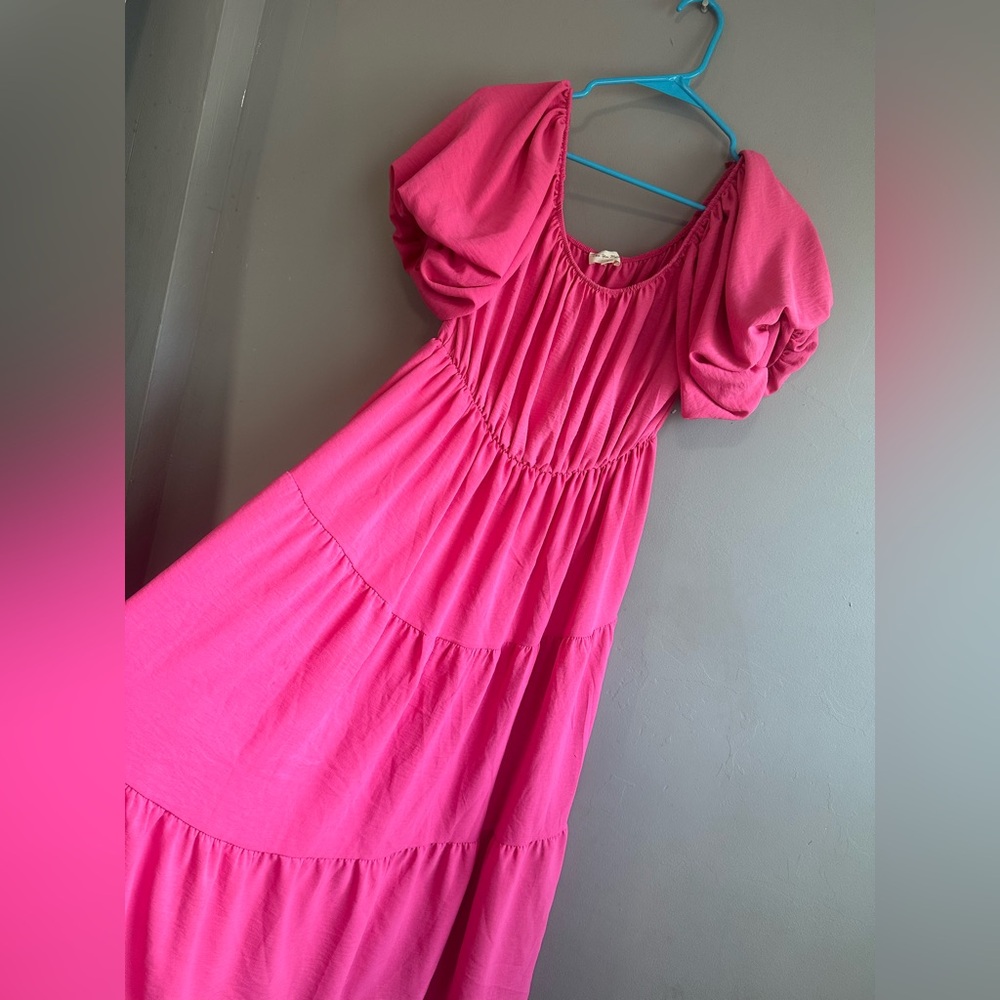 See You Monday Fuchsia Puff Sleeve Kids Dress